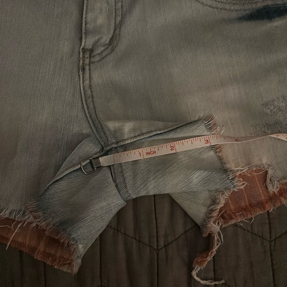 EUC Free People blue denim distressed jean shorts with interior stripe detail - Picture 5 of 12